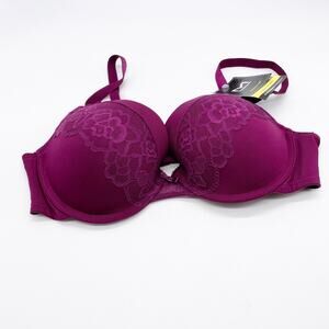 Maidenform Women's Burgundy Lace Bow Detail Basically Sexy Push-Up Bra Size 36C